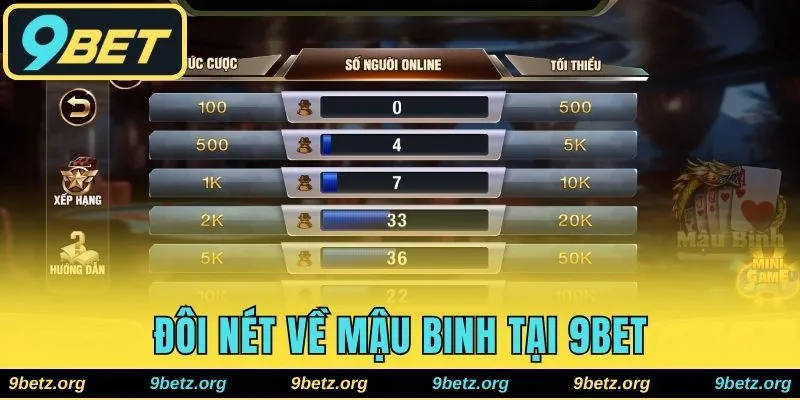 Mậu binh game bài thú vị nên trải nghiệm tại 9bet 